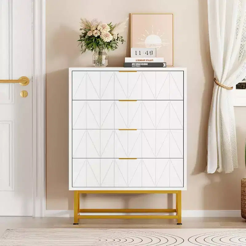 Kommode fürs Schlafzimmer - Hohe Kommoden und Schubladenschränke mit 4 Schubladen, große moderne Kommode für Kleidung, Schrank zur Aufbewahrung im Schlafzimmer oder Flur