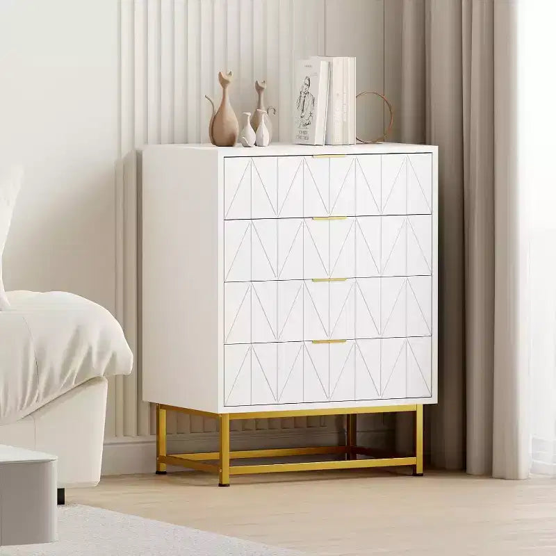 Kommode fürs Schlafzimmer - Hohe Kommoden und Schubladenschränke mit 4 Schubladen, große moderne Kommode für Kleidung, Schrank zur Aufbewahrung im Schlafzimmer oder Flur