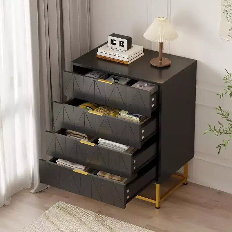 Kommode fürs Schlafzimmer - Hohe Kommoden und Schubladenschränke mit 4 Schubladen, große moderne Kommode für Kleidung, Schrank zur Aufbewahrung im Schlafzimmer oder Flur