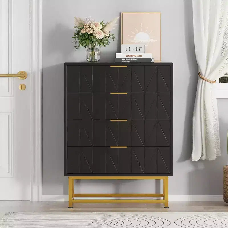Kommode fürs Schlafzimmer - Hohe Kommoden und Schubladenschränke mit 4 Schubladen, große moderne Kommode für Kleidung, Schrank zur Aufbewahrung im Schlafzimmer oder Flur