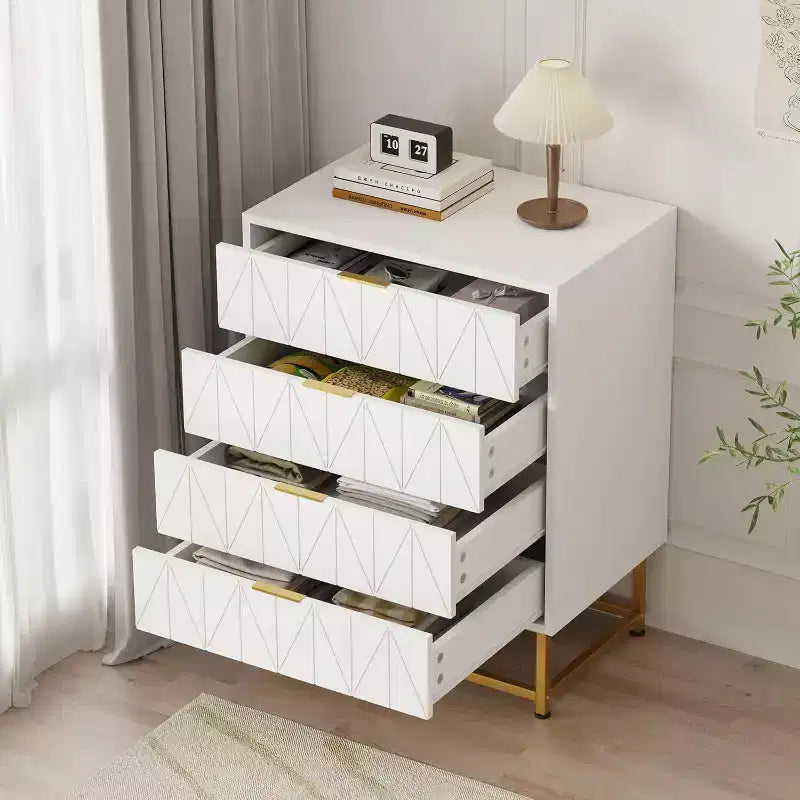 Kommode fürs Schlafzimmer - Hohe Kommoden und Schubladenschränke mit 4 Schubladen, große moderne Kommode für Kleidung, Schrank zur Aufbewahrung im Schlafzimmer oder Flur