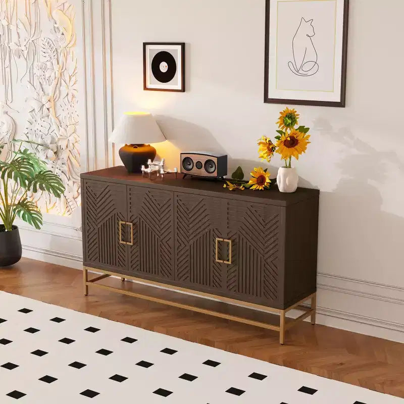 Aparador con tiradores metálicos, mueble buffet con 4 puertas y estantes ajustables, para cocina, sala de estar y comedor