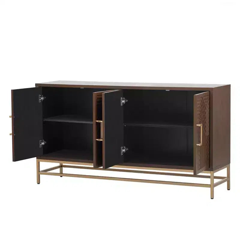 Aparador con tiradores metálicos, mueble buffet con 4 puertas y estantes ajustables, para cocina, sala de estar y comedor