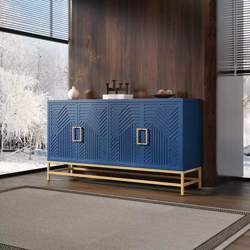 Aparador con tiradores metálicos, mueble buffet con 4 puertas y estantes ajustables, para cocina, sala de estar y comedor