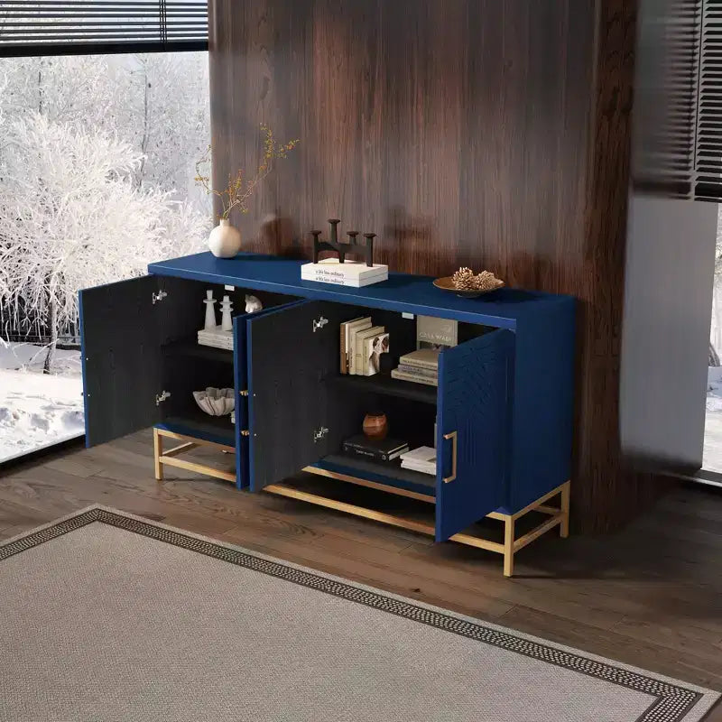 Aparador con tiradores metálicos, mueble buffet con 4 puertas y estantes ajustables, para cocina, sala de estar y comedor