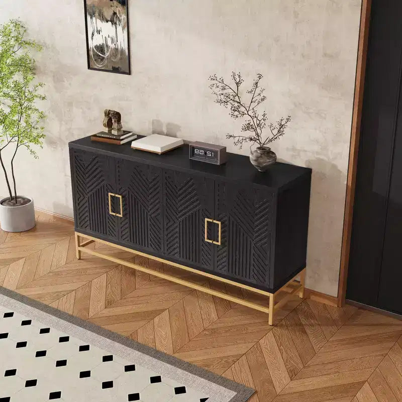 Aparador con tiradores metálicos, mueble buffet con 4 puertas y estantes ajustables, para cocina, sala de estar y comedor