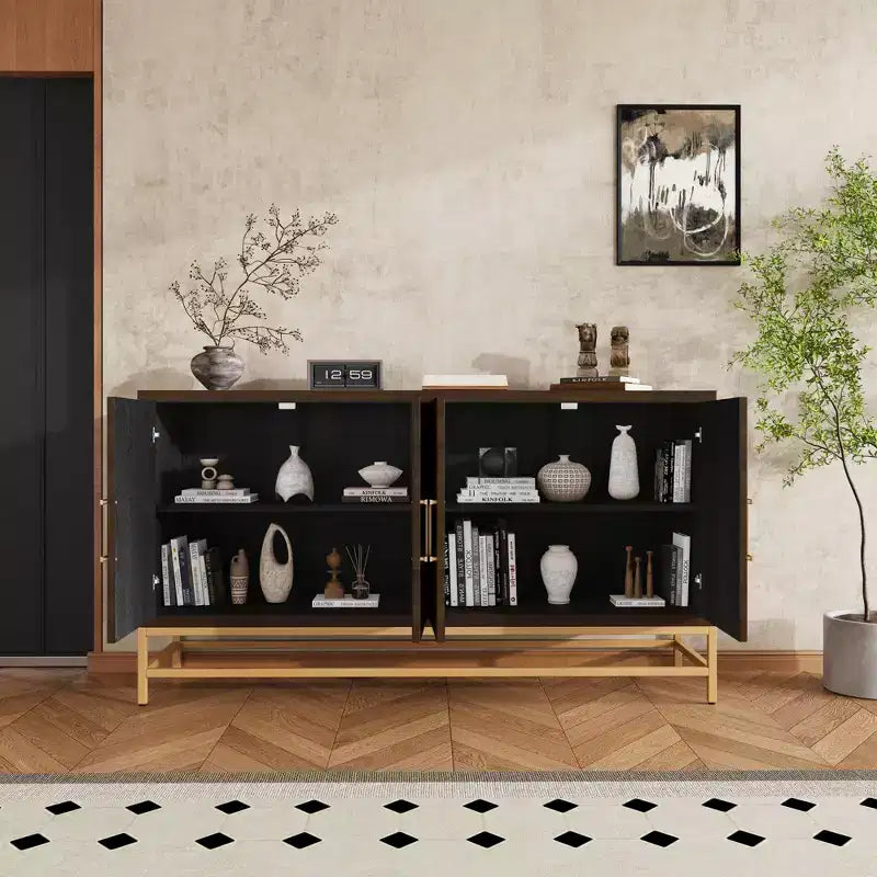Sideboard mit Metallgriffen, Buffetschrank mit 4 Türen und verstellbaren Ablagen, Schrank für Küche, Wohnzimmer und Esszimmer