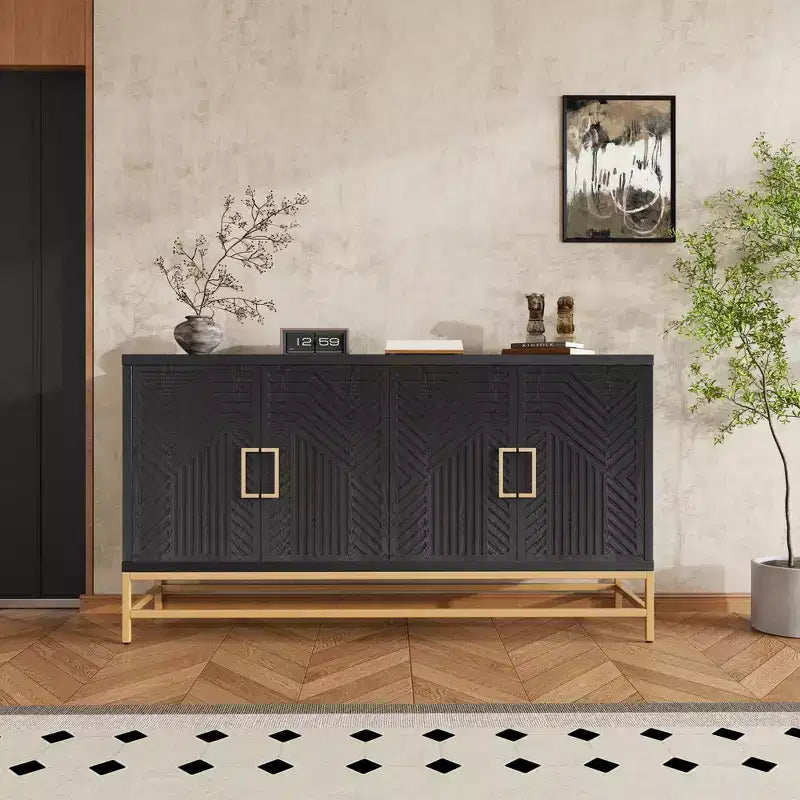 Aparador con tiradores metálicos, mueble buffet con 4 puertas y estantes ajustables, para cocina, sala de estar y comedor