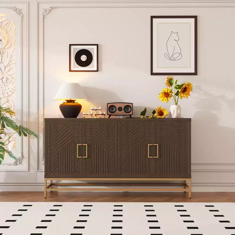 Aparador con tiradores metálicos, mueble buffet con 4 puertas y estantes ajustables, para cocina, sala de estar y comedor
