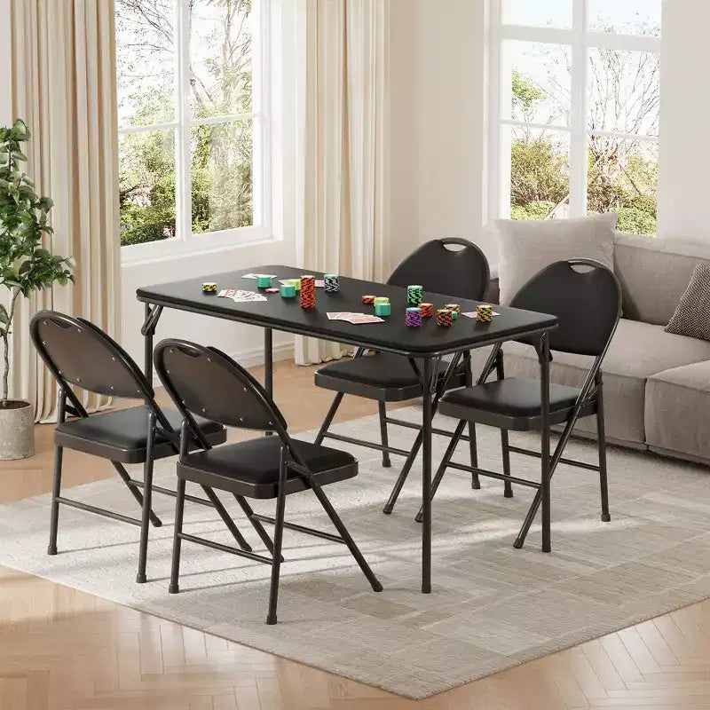 Rechteckiger Klapptisch, Kartenspieltisch mit rutschfesten Fußkappen, Metallbeinen und Tischplatte aus gepolstertem PU-Leder, tragbarer Klapptisch
