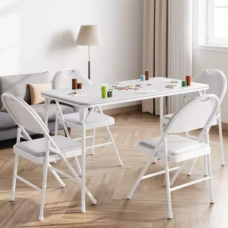 Rechteckiger Klapptisch, Kartenspieltisch mit rutschfesten Fußkappen, Metallbeinen und Tischplatte aus gepolstertem PU-Leder, tragbarer Klapptisch