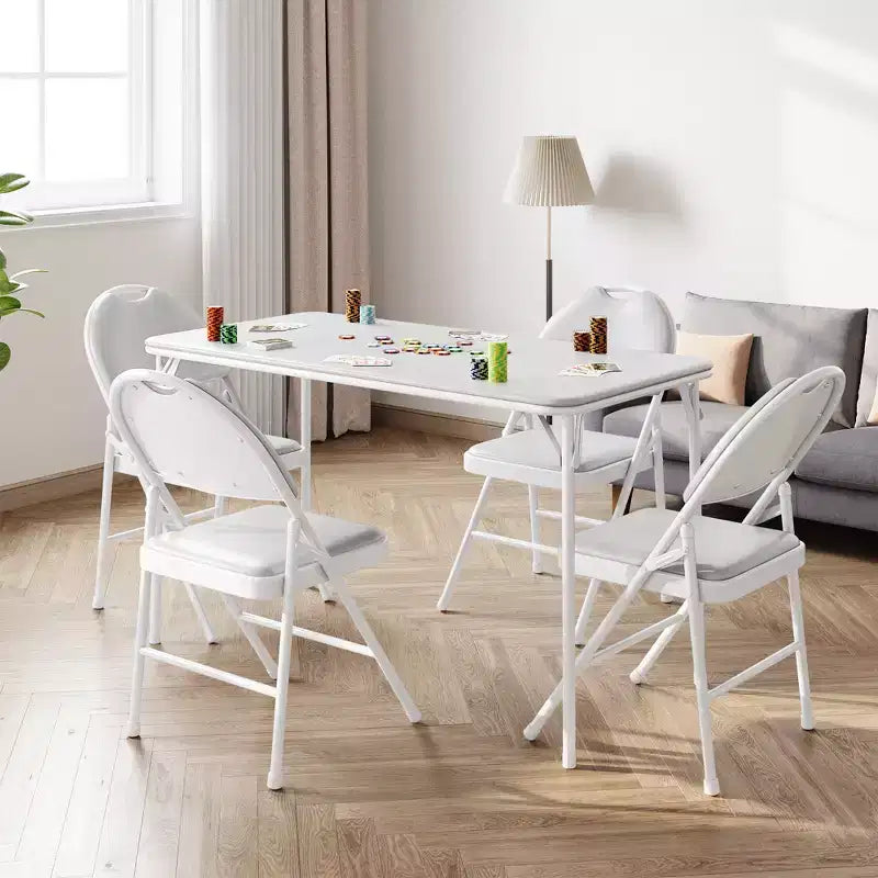 Rechteckiger Klapptisch, Kartenspieltisch mit rutschfesten Fußkappen, Metallbeinen und Tischplatte aus gepolstertem PU-Leder, tragbarer Klapptisch