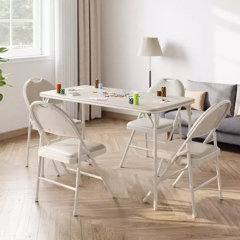 Rechteckiger Klapptisch, Kartenspieltisch mit rutschfesten Fußkappen, Metallbeinen und Tischplatte aus gepolstertem PU-Leder, tragbarer Klapptisch