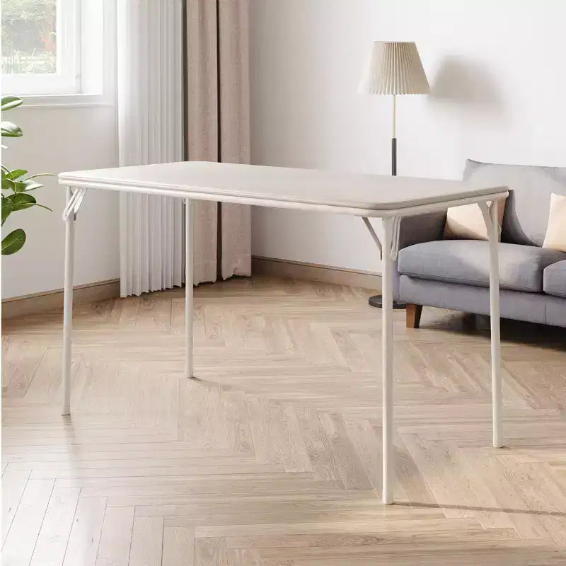 Rectangle Folding Table, Card Table with Anti-Slip Feet Caps, Metal Legs Support, Upholstered PU Leather Tabletop, Protable Foldable Table