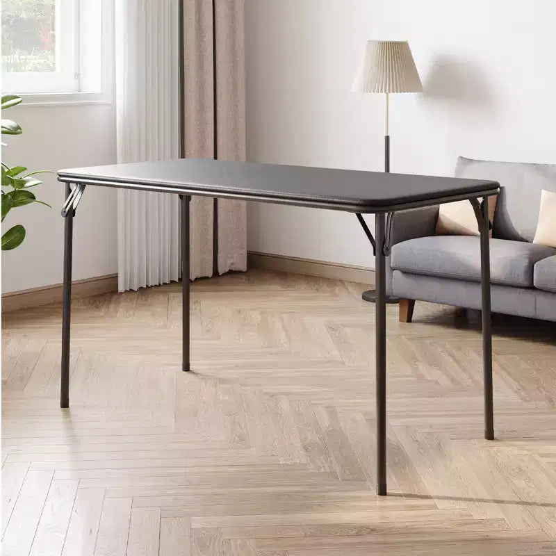 Mesa plegable rectangular, mesa de juego con tapas antideslizantes para las patas, patas de metal resistentes y tablero tapizado de cuero PU, portátil y plegable