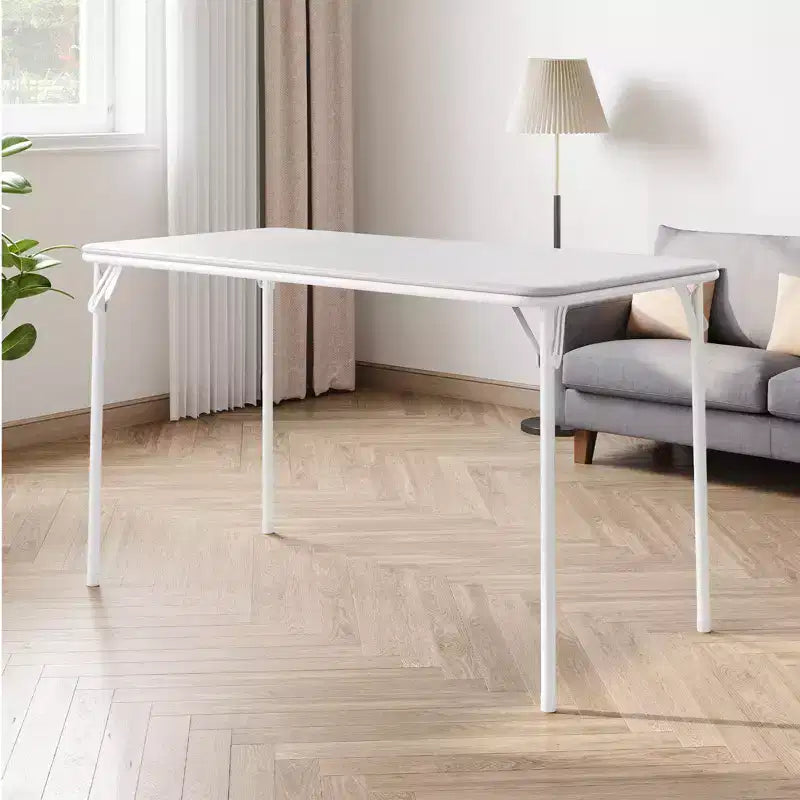 Mesa plegable rectangular, mesa de juego con tapas antideslizantes para las patas, patas de metal resistentes y tablero tapizado de cuero PU, portátil y plegable
