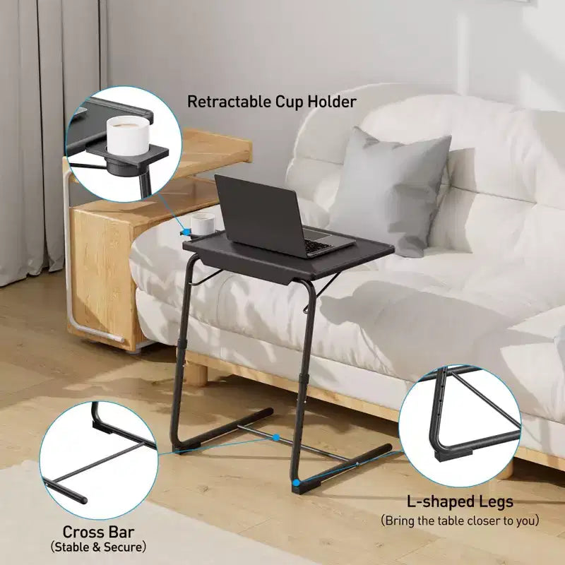 Table d’appoint, plateau de lit et de canapé réglable pour regarder la télévision et manger, confortable, avec 6 réglages de hauteur et 3 angles d’inclinaison