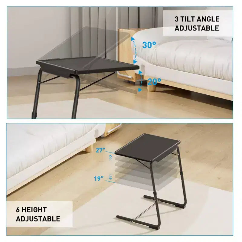 Table d’appoint, plateau de lit et de canapé réglable pour regarder la télévision et manger, confortable, avec 6 réglages de hauteur et 3 angles d’inclinaison