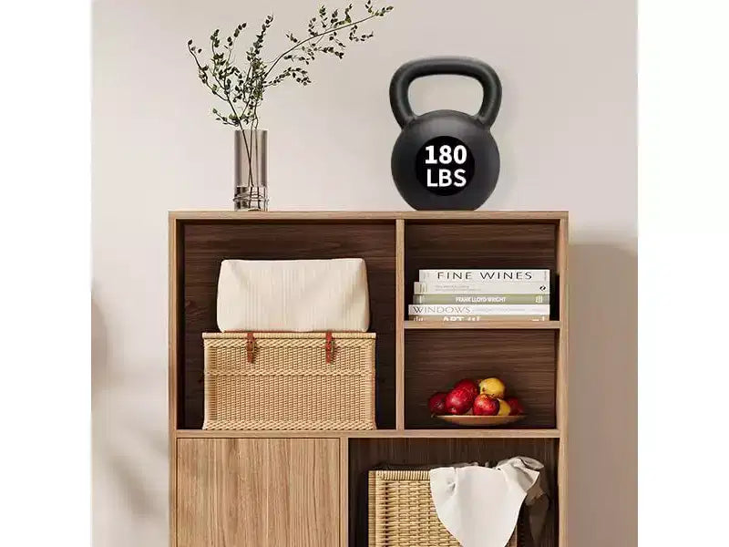 Librería de nogal de 4 niveles, organizador con 5 cubos de almacenamiento y patas, estantería retro de madera para sala de estar u oficina, marrón