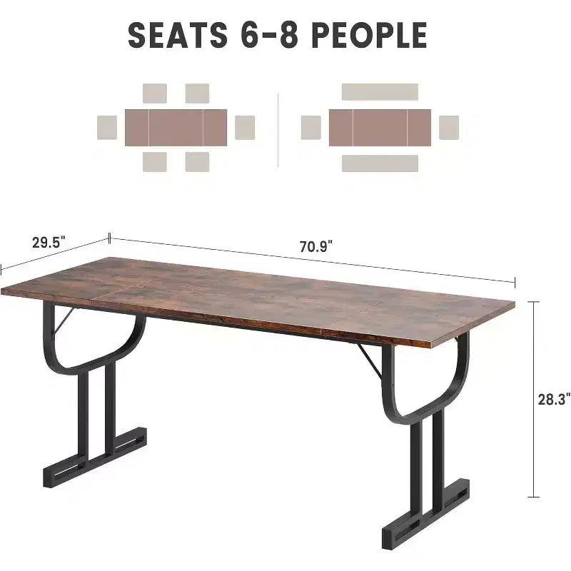 Mesa de comedor estilo granja de 70.8 - tablero de madera rústica, base metálica en X, capacidad para 6-8 personas, uso en varios espacios, para cocina o comedor