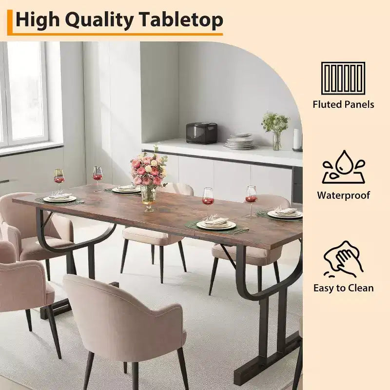 Mesa de comedor estilo granja de 70.8 - tablero de madera rústica, base metálica en X, capacidad para 6-8 personas, uso en varios espacios, para cocina o comedor