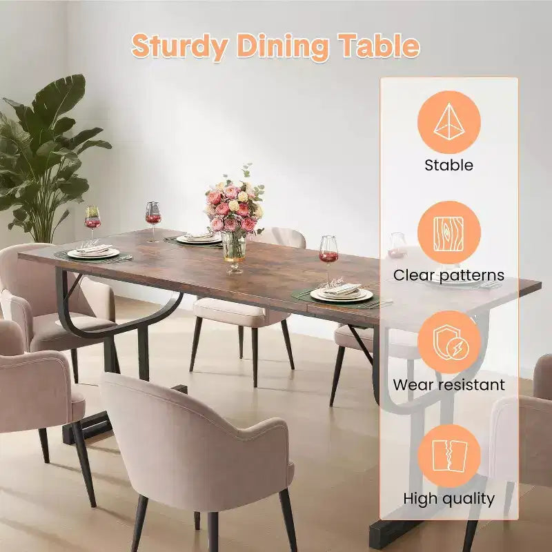 Mesa de comedor estilo granja de 70.8 - tablero de madera rústica, base metálica en X, capacidad para 6-8 personas, uso en varios espacios, para cocina o comedor