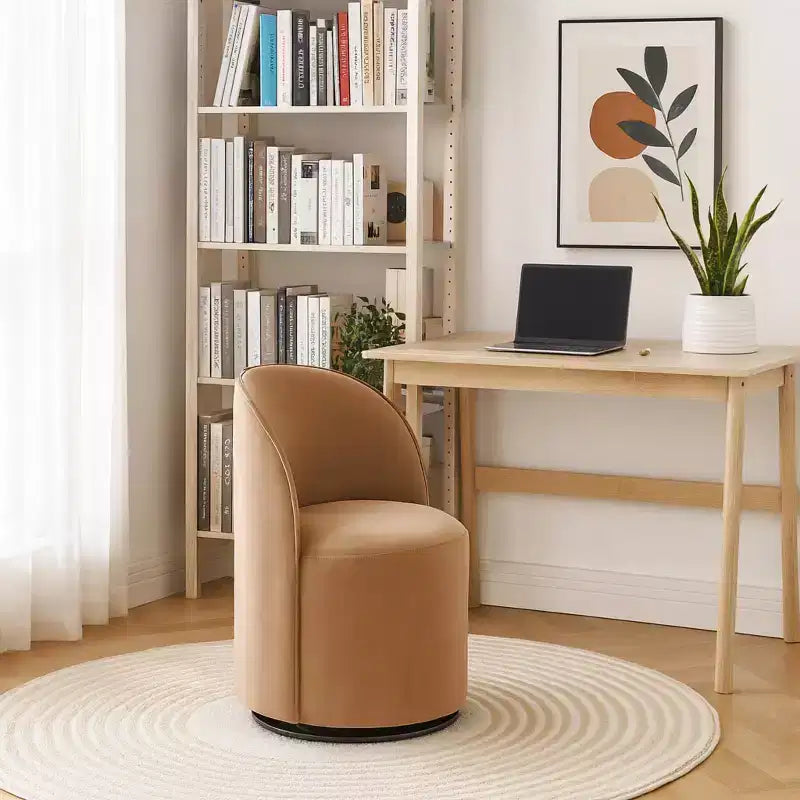 Moderner drehbarer Akzentsessel aus Samt in Fassform mit 360°-Drehfuß, fürs Wohnzimmer oder Schlafzimmer, Braun