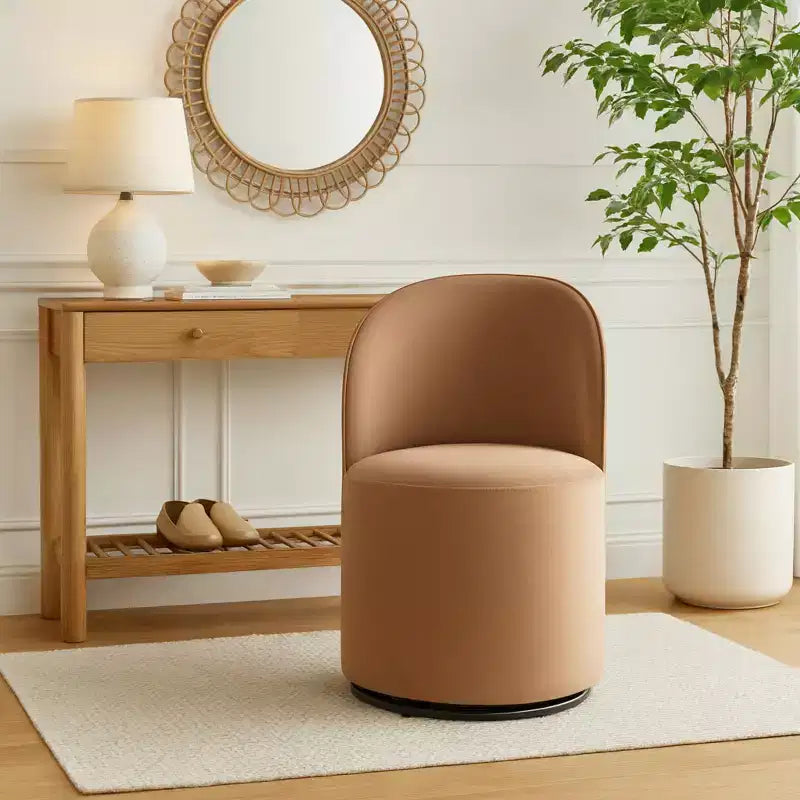 Moderner drehbarer Akzentsessel aus Samt in Fassform mit 360°-Drehfuß, fürs Wohnzimmer oder Schlafzimmer, Braun