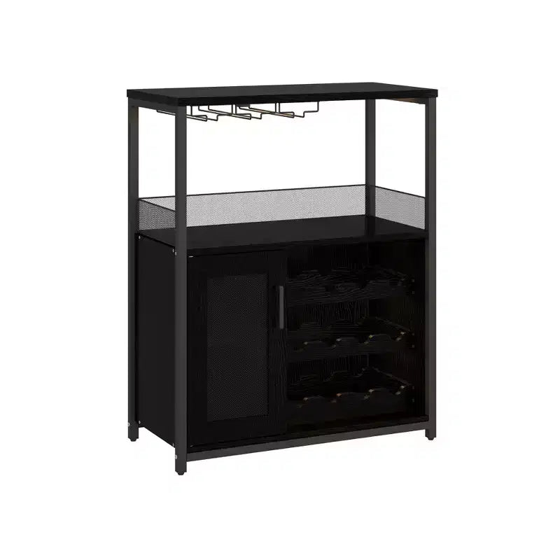 Armario bar para vinos estilo granja con luces, botellero desmontable y espacio de almacenamiento; aparador de cocina con soporte para copas y puertas