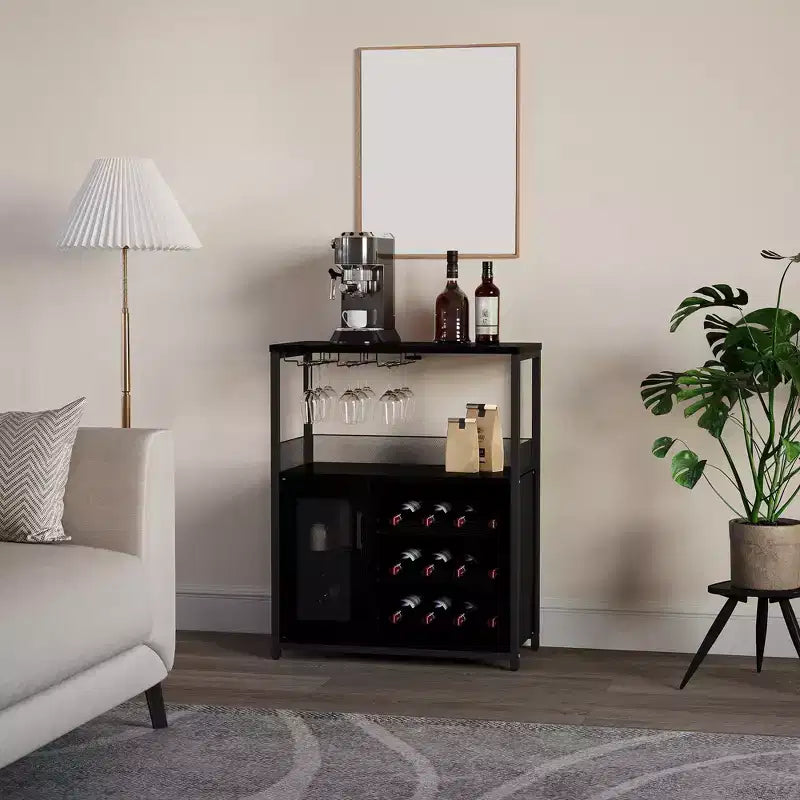 Armario bar para vinos estilo granja con luces, botellero desmontable y espacio de almacenamiento; aparador de cocina con soporte para copas y puertas