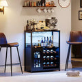 Farmhouse Wine Bar Cabinet With Lights Detachable Wine Rack and Storage Cabinet Kitchen Buffet Cabinet With Glass Holder and Door Buffet Sideboard