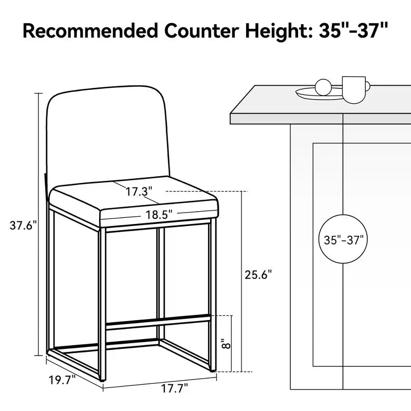 Taburetes de bar con altura de mostrador, sillas de 25.6 de cuero sintético para isla de cocina con respaldo, sillas de comedor modernas para bar en casa y cafetería