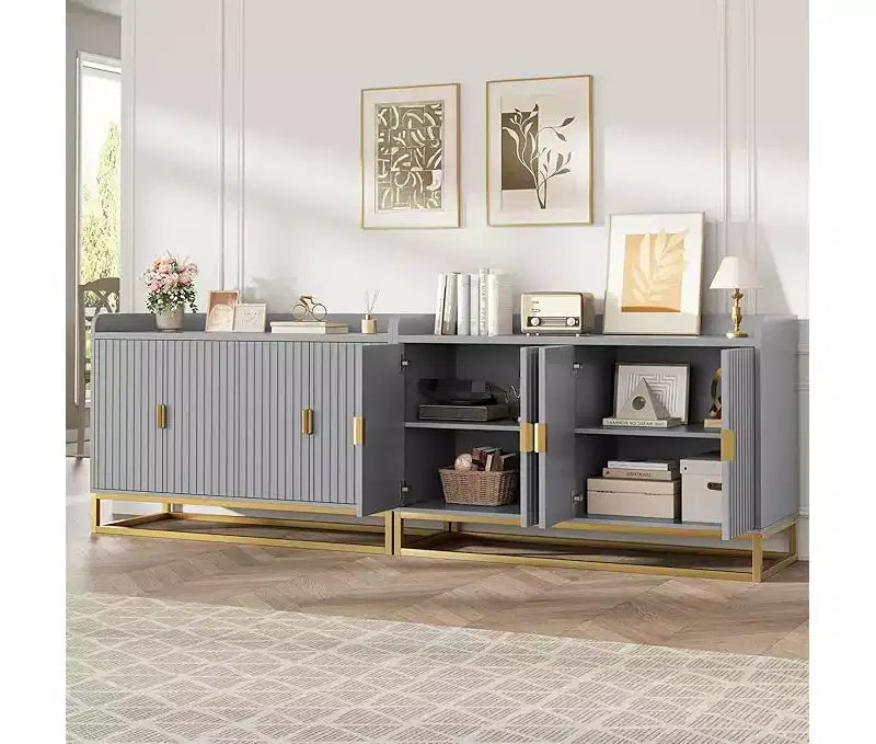 Aparador acanalado con gabinete de almacenamiento, consola buffet moderna con estantes ajustables para sala de estar, cocina o entrada, diseño antivuelco