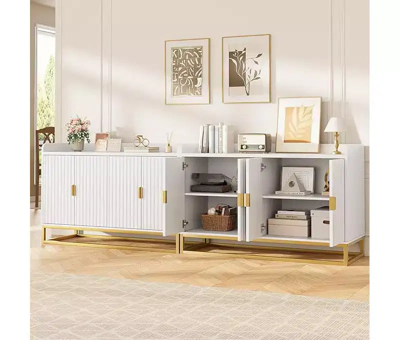 Aparador acanalado con gabinete de almacenamiento, consola buffet moderna con estantes ajustables para sala de estar, cocina o entrada, diseño antivuelco