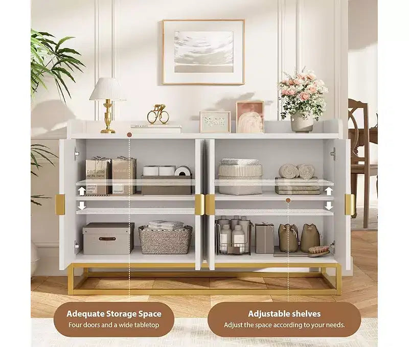 Aparador acanalado con gabinete de almacenamiento, consola buffet moderna con estantes ajustables para sala de estar, cocina o entrada, diseño antivuelco