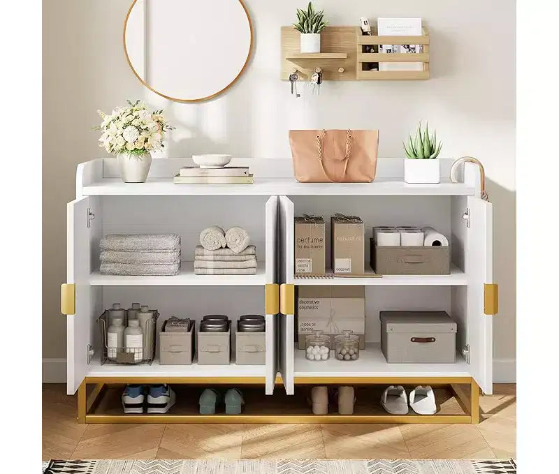 Aparador acanalado con gabinete de almacenamiento, consola buffet moderna con estantes ajustables para sala de estar, cocina o entrada, diseño antivuelco
