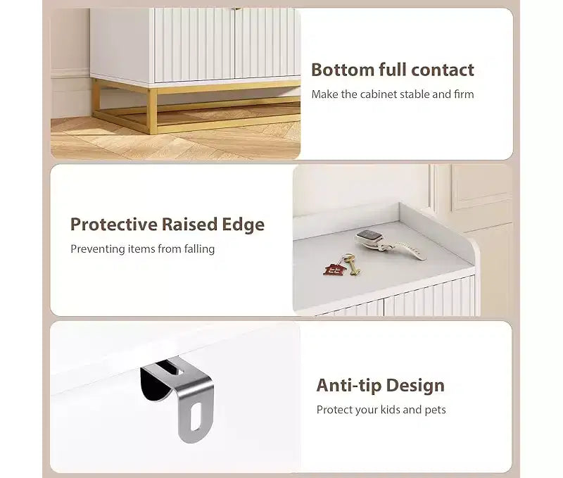 Aparador acanalado con gabinete de almacenamiento, consola buffet moderna con estantes ajustables para sala de estar, cocina o entrada, diseño antivuelco