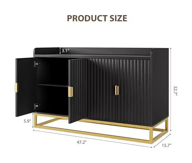 Sideboard mit geriffeltem Aufbewahrungsschrank, moderne Anrichte mit verstellbaren Regalböden für Wohnzimmer, Küche und Eingangsbereich, Kippschutz