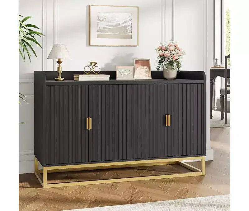 Sideboard mit geriffeltem Aufbewahrungsschrank, moderne Anrichte mit verstellbaren Regalböden für Wohnzimmer, Küche und Eingangsbereich, Kippschutz