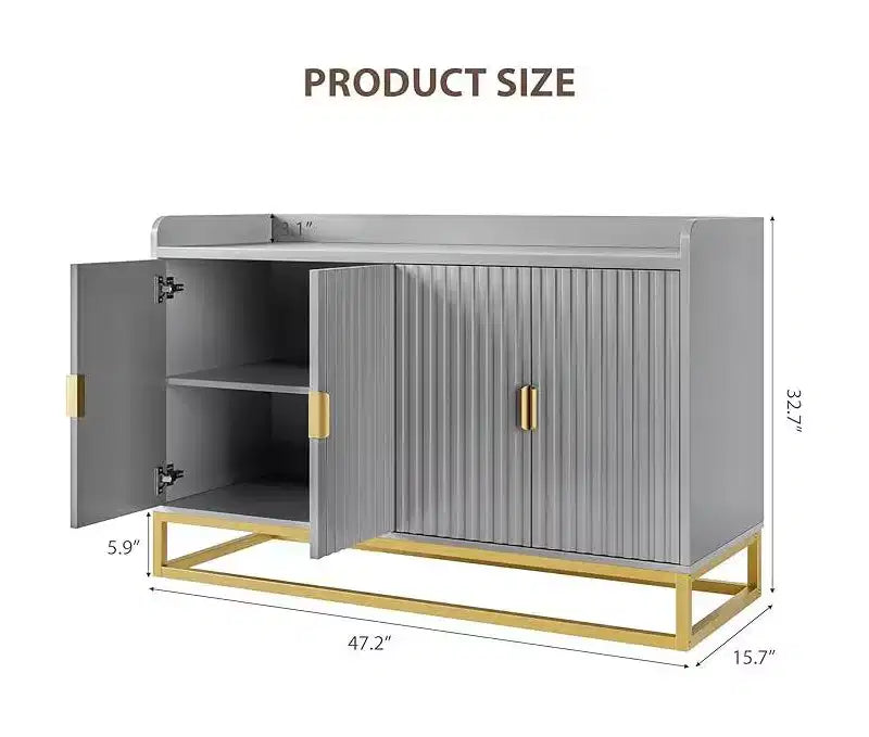 Aparador acanalado con gabinete de almacenamiento, consola buffet moderna con estantes ajustables para sala de estar, cocina o entrada, diseño antivuelco
