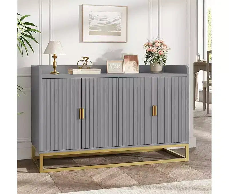 Aparador acanalado con gabinete de almacenamiento, consola buffet moderna con estantes ajustables para sala de estar, cocina o entrada, diseño antivuelco