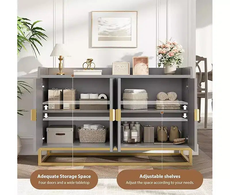 Aparador acanalado con gabinete de almacenamiento, consola buffet moderna con estantes ajustables para sala de estar, cocina o entrada, diseño antivuelco