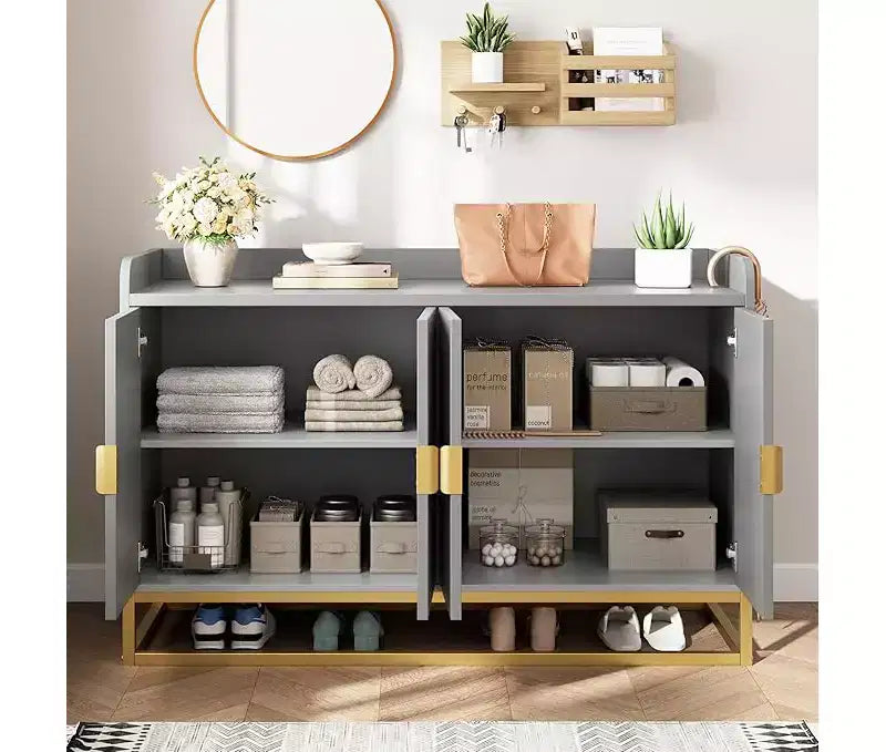 Aparador acanalado con gabinete de almacenamiento, consola buffet moderna con estantes ajustables para sala de estar, cocina o entrada, diseño antivuelco
