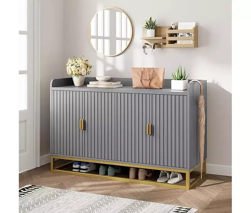 Aparador acanalado con gabinete de almacenamiento, consola buffet moderna con estantes ajustables para sala de estar, cocina o entrada, diseño antivuelco