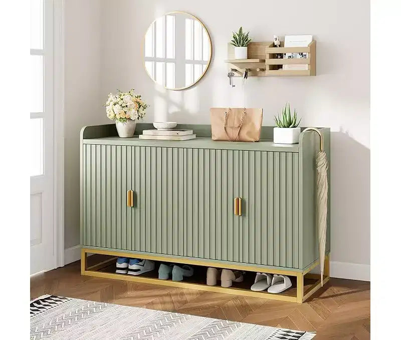 Sideboard mit geriffeltem Aufbewahrungsschrank, moderne Anrichte mit verstellbaren Regalböden für Wohnzimmer, Küche und Eingangsbereich, Kippschutz