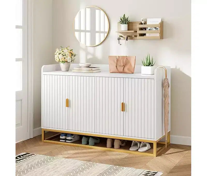 Aparador acanalado con gabinete de almacenamiento, consola buffet moderna con estantes ajustables para sala de estar, cocina o entrada, diseño antivuelco