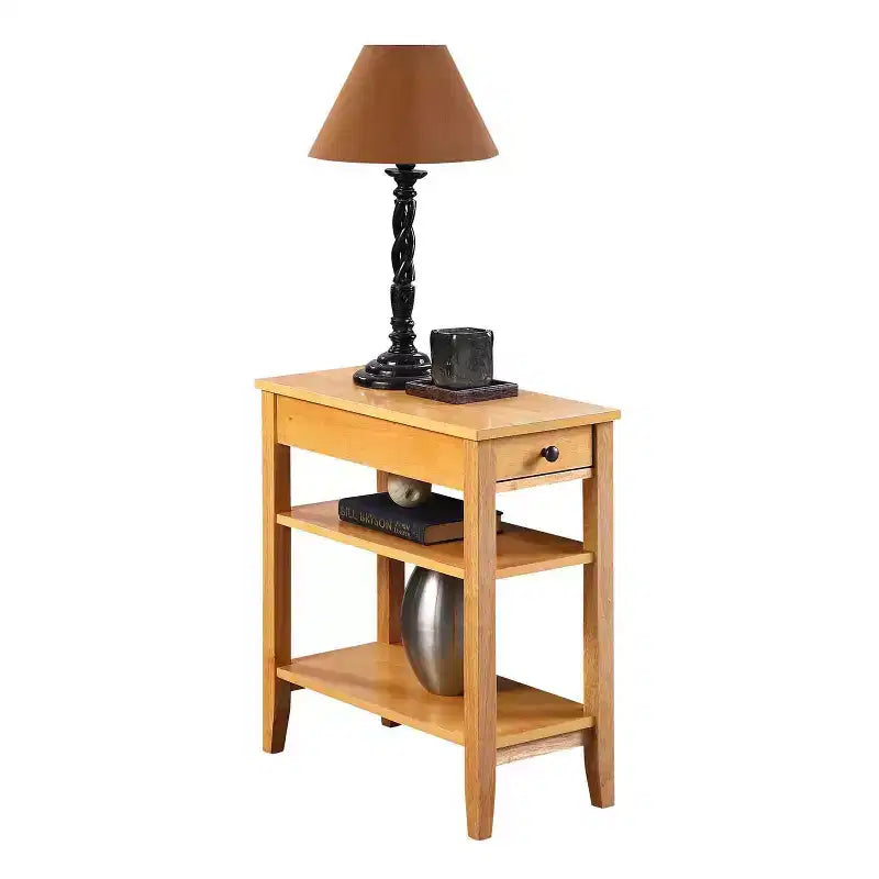Mesa auxiliar con cajón y varios estantes, mesa lateral elegante de estilo transicional para guardar objetos, revistas y exhibir adornos