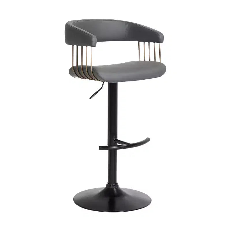 HomeRoots Gray and Black Faux Leather with Metal Swivel Adjustable Height Bar Chair