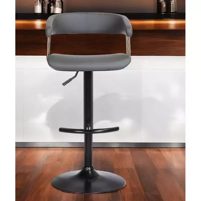 Silla alta giratoria de altura ajustable, de cuero sintético gris y negro con estructura metálica