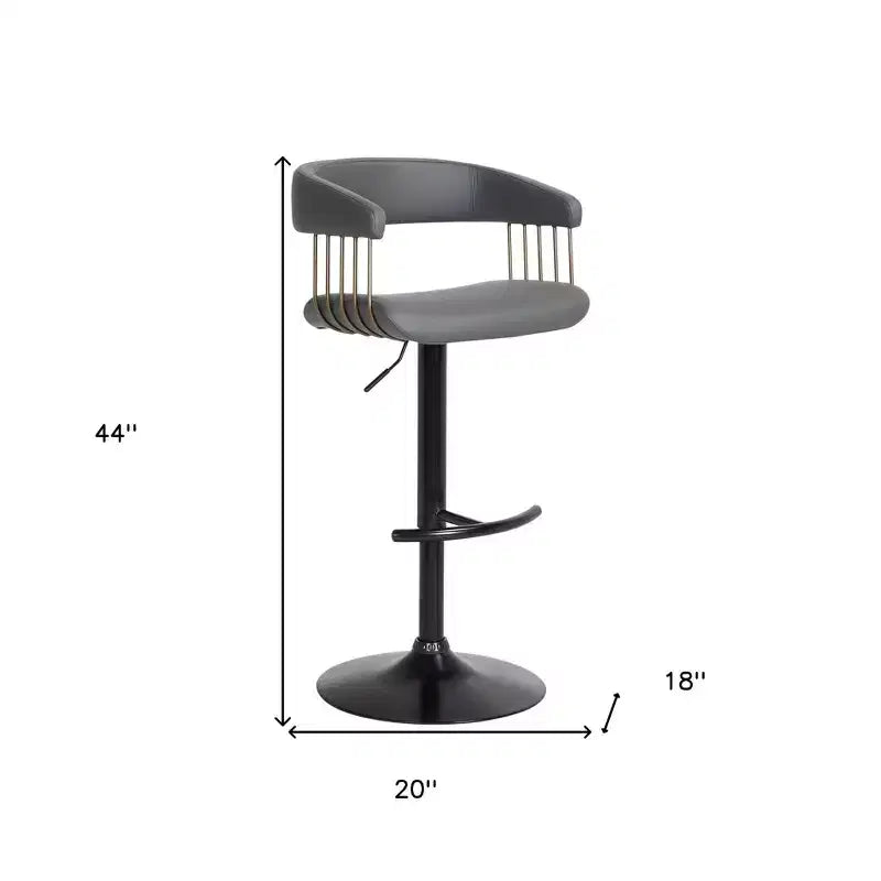 Silla alta giratoria de altura ajustable, de cuero sintético gris y negro con estructura metálica